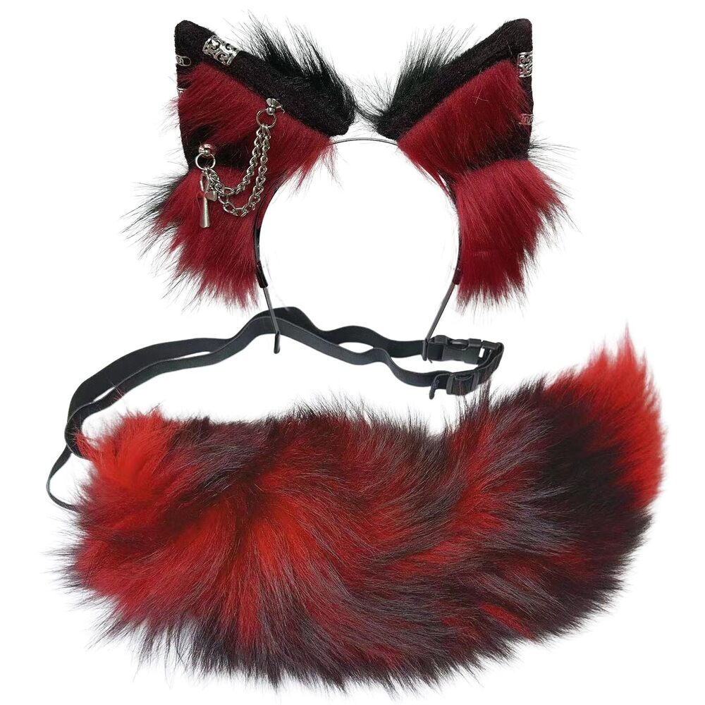 5328 Wolf Ears Tail Set Fox Wolf Headbands Clips Fluffy Cosplay
